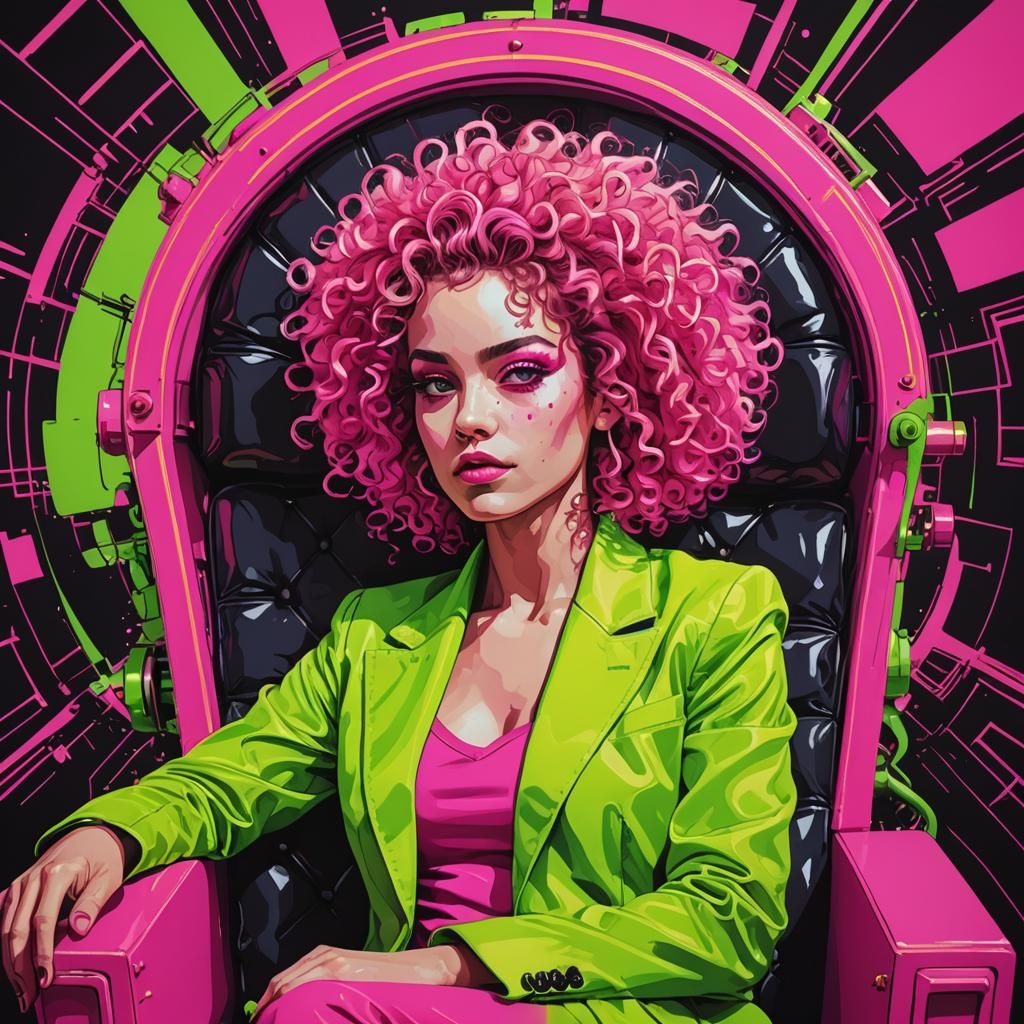 Neon Monster in Reclining Chair: Pop Art