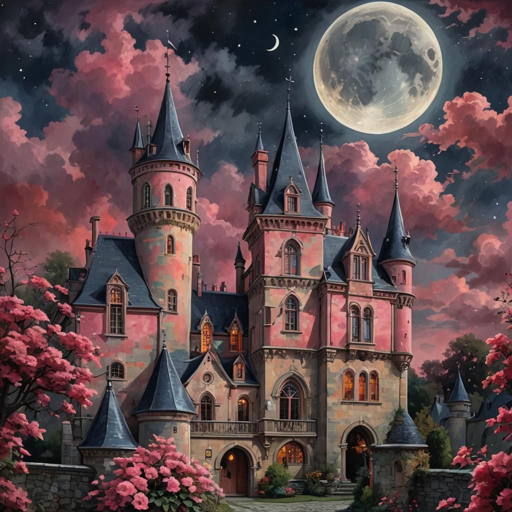 Gothic Mansion in a Surreal Nightscape