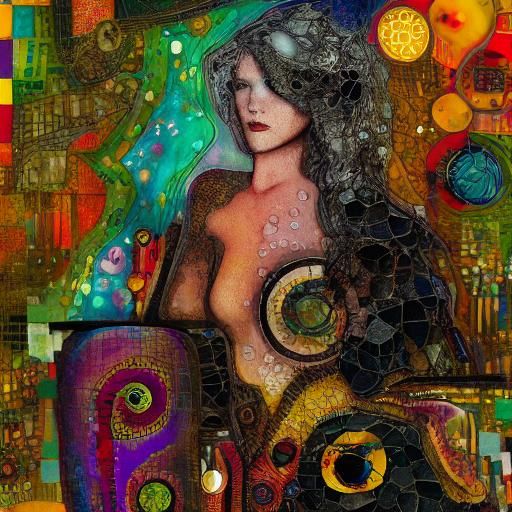 Ecstatic Pixie: Woman Playing Piano as Alcohol Ink Collage