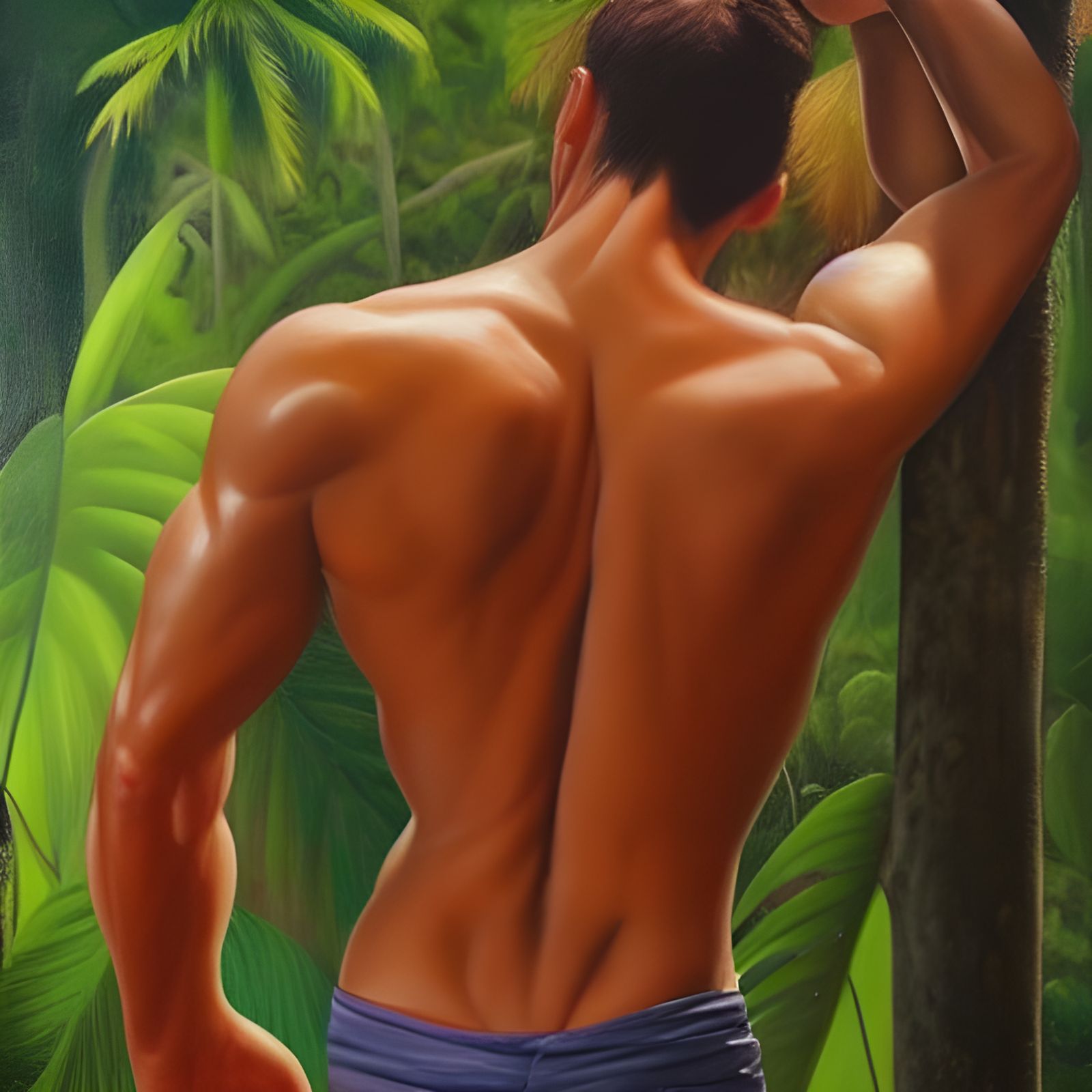 Handsome Man in Jungle, Oil Painting Style