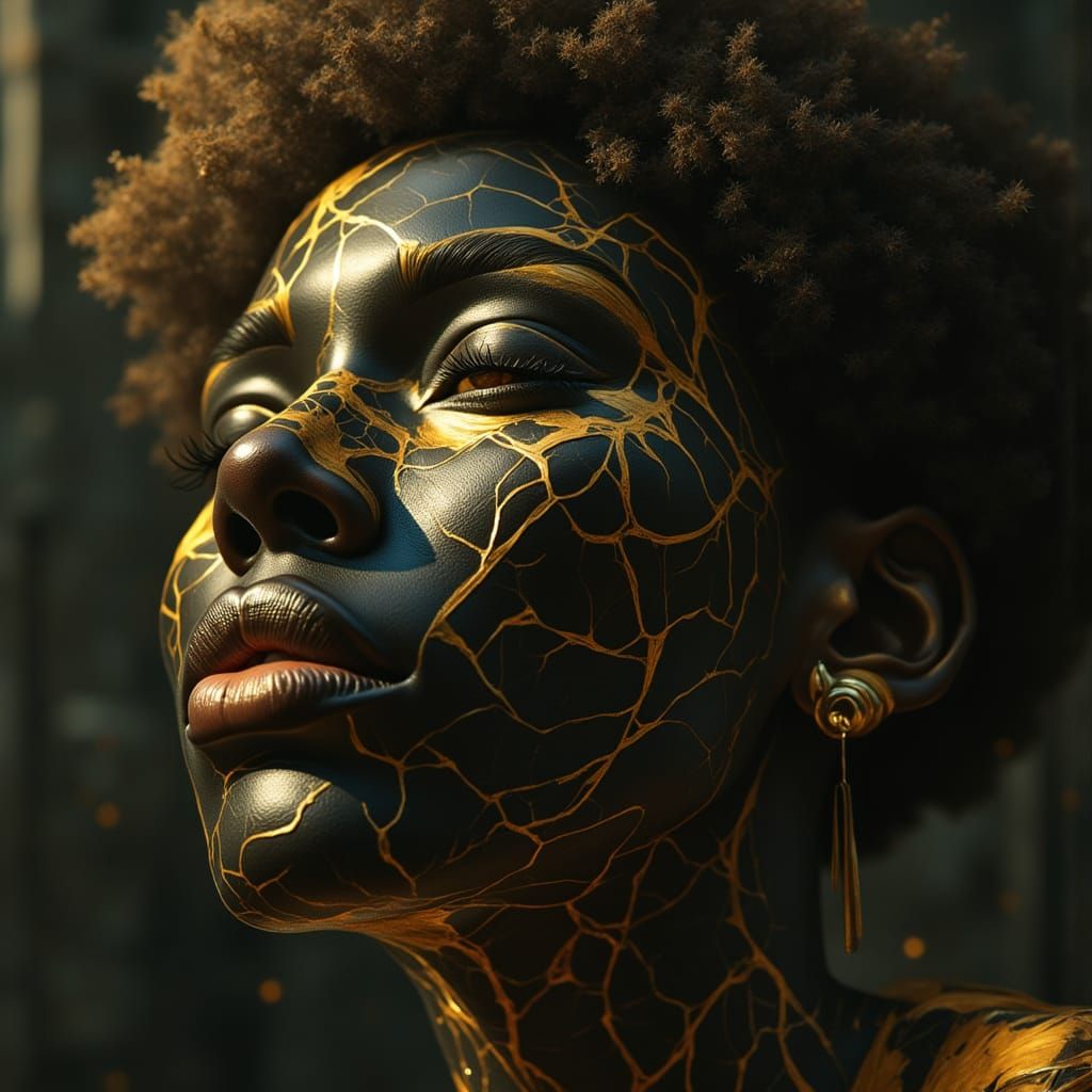 Cracked Marble Woman: Kintsugi Veins in Dramatic Lighting