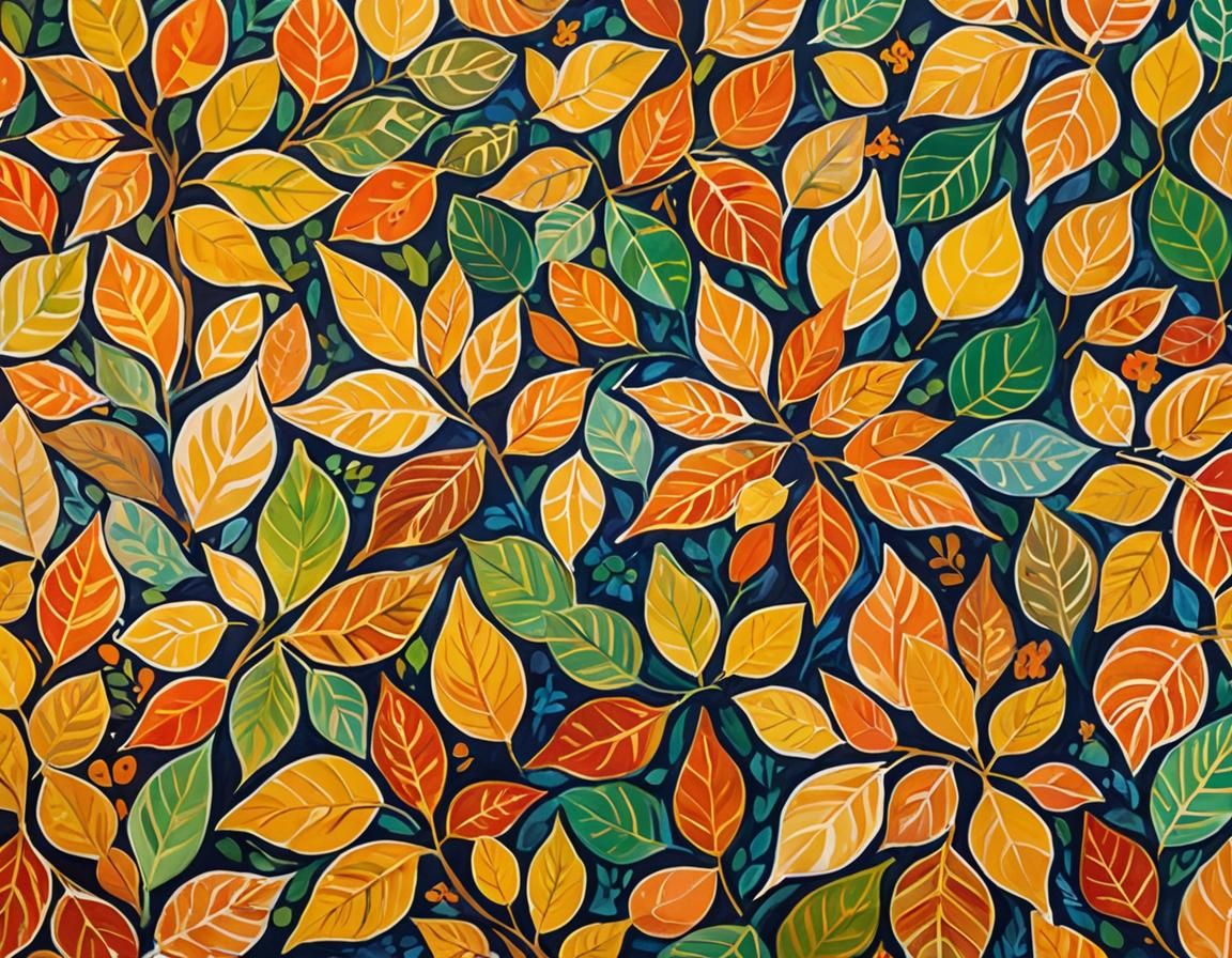 Autumn Foliage Gouache Painting in Matisse Style