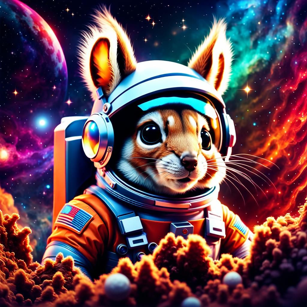 Squirrel in Space Suit: Hyperrealistic Sci-Fi Illustration