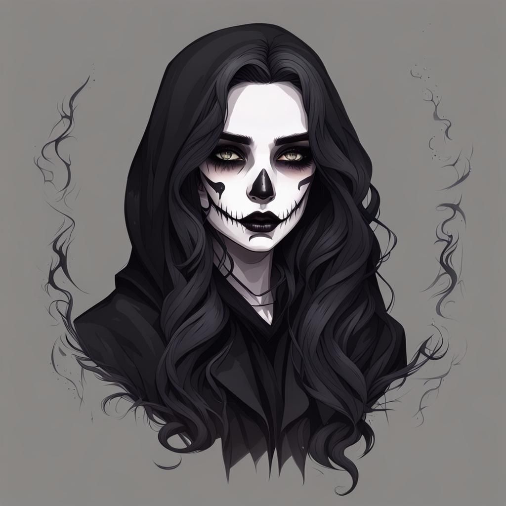 Young Female Grim Reaper with Black Hair