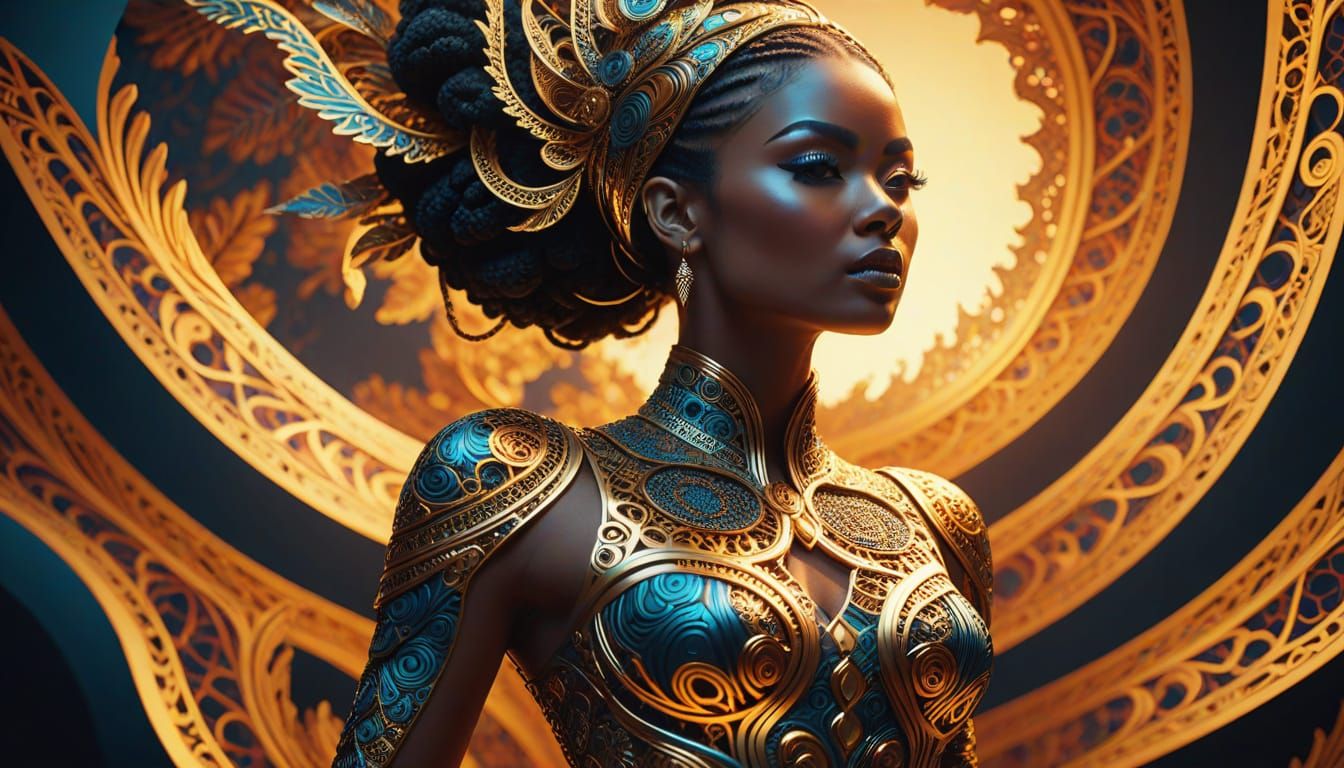 Epic Golden Hour Figure in Vibrant, Abstract Vector Art