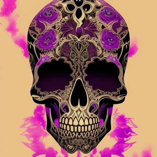 Intricate Purple Skull Digital Painting