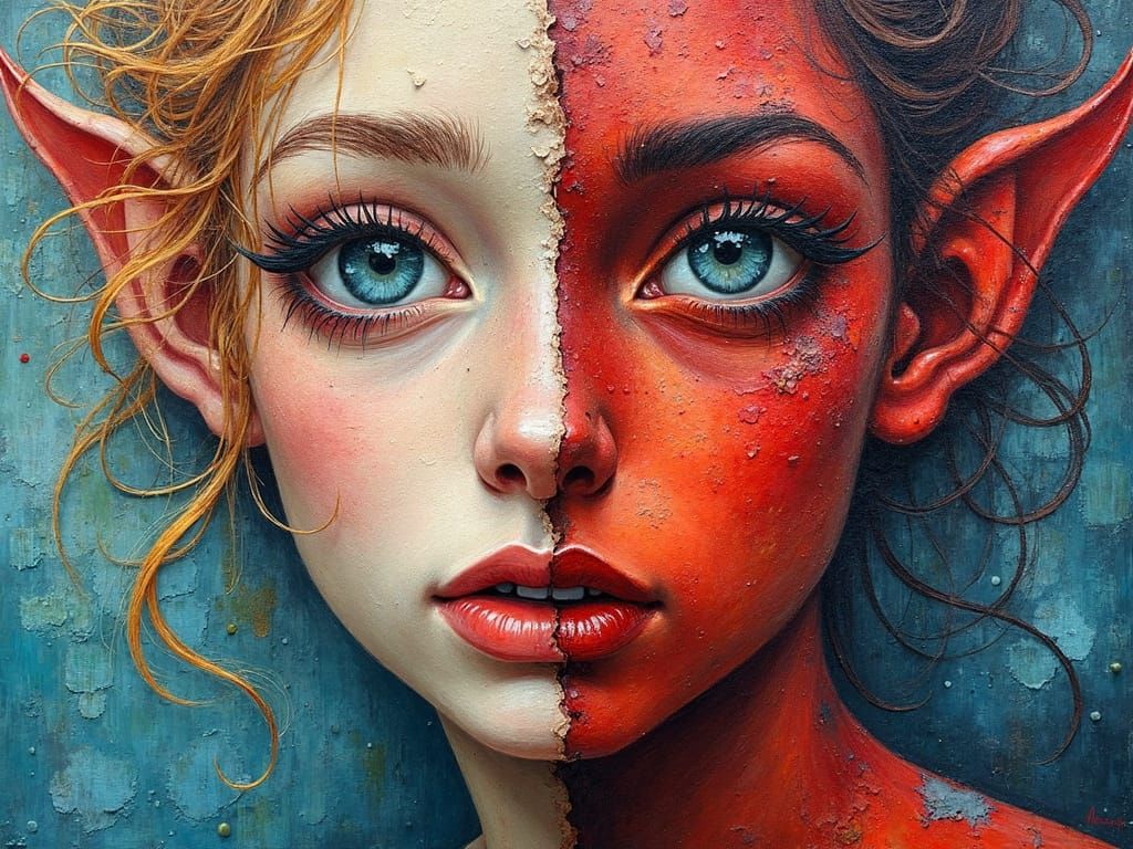 Half Angel Half Devil Portrait in Surreal Style