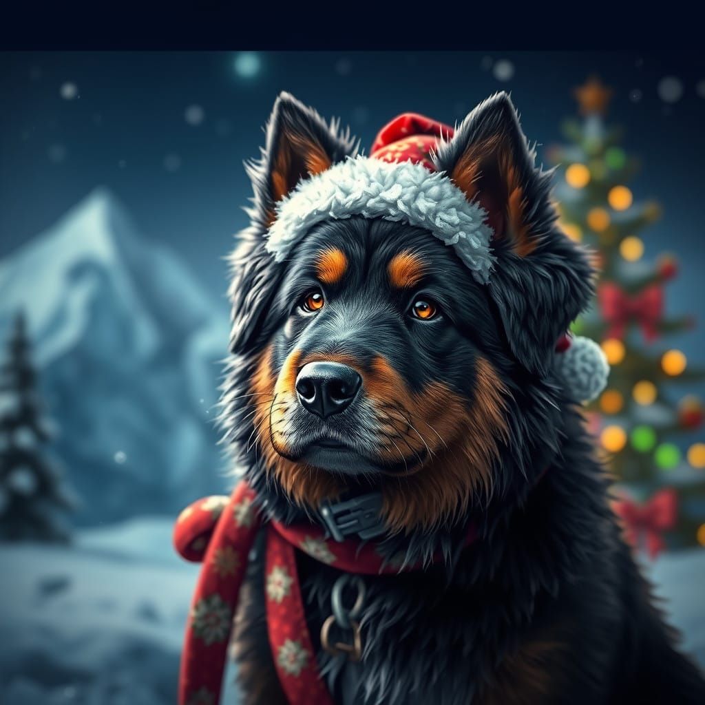 Fantastical Christmas Bermese Mountain Dog Puppy in Vibrant,...