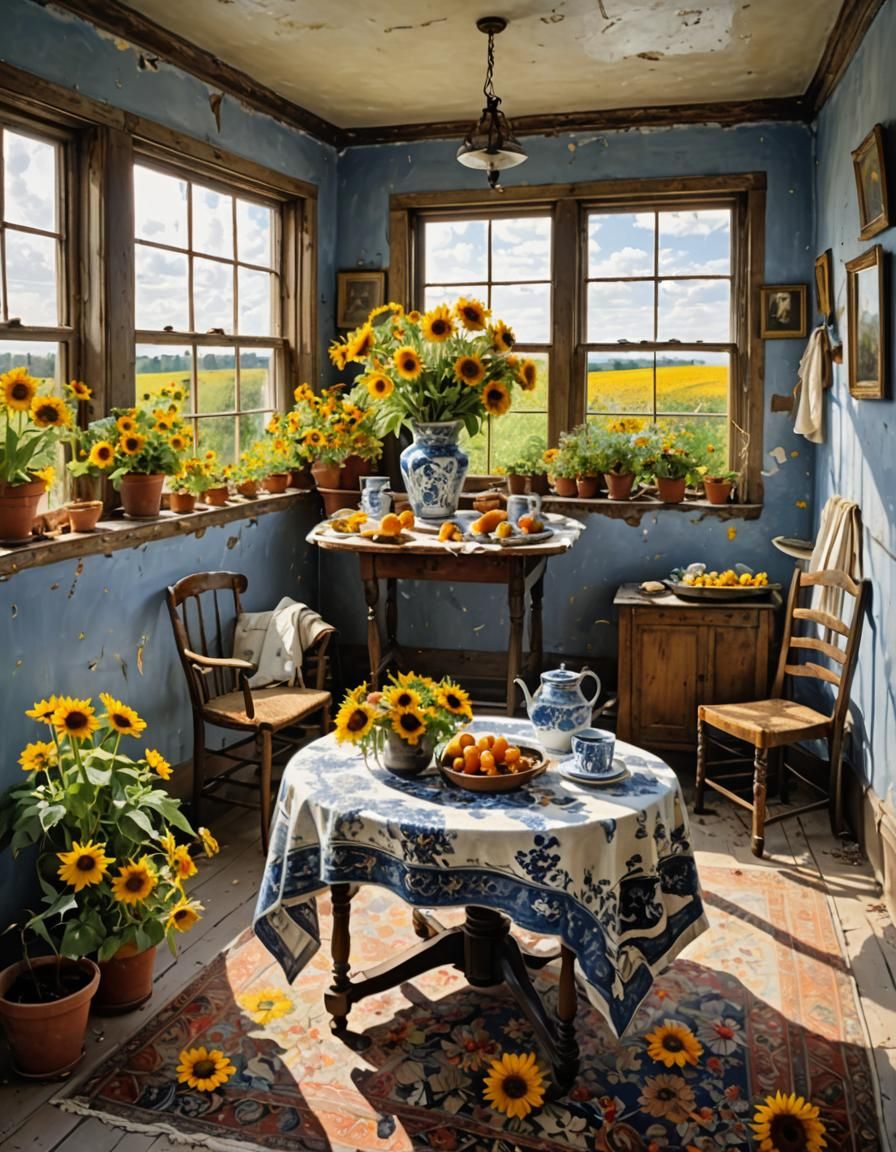 Sunflowers and Spring Flowers in God Rays