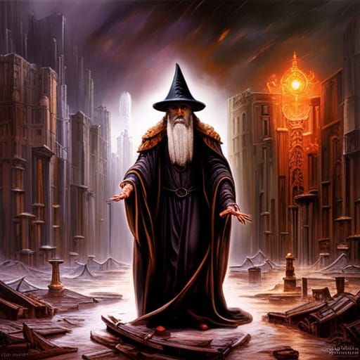 Wizard in Golden Rain: Hyperrealistic Destruction