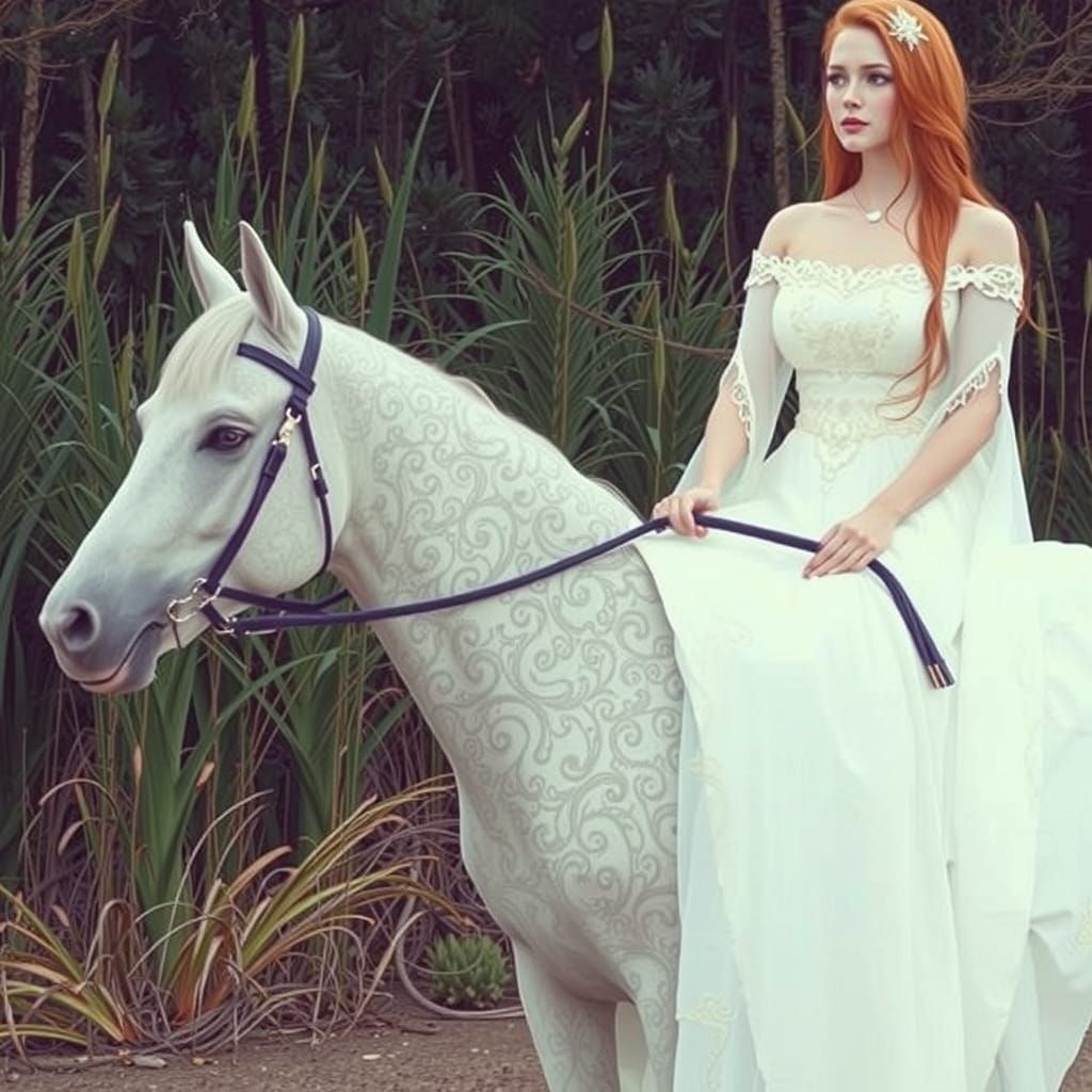 Fantasy Woman Rides Horse Through Enchanted Woods