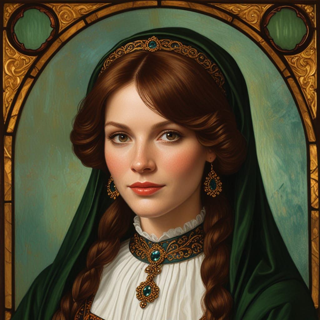 Tiffany Glass Portrait of Lucrezia Borgia in Rossetti's Styl...