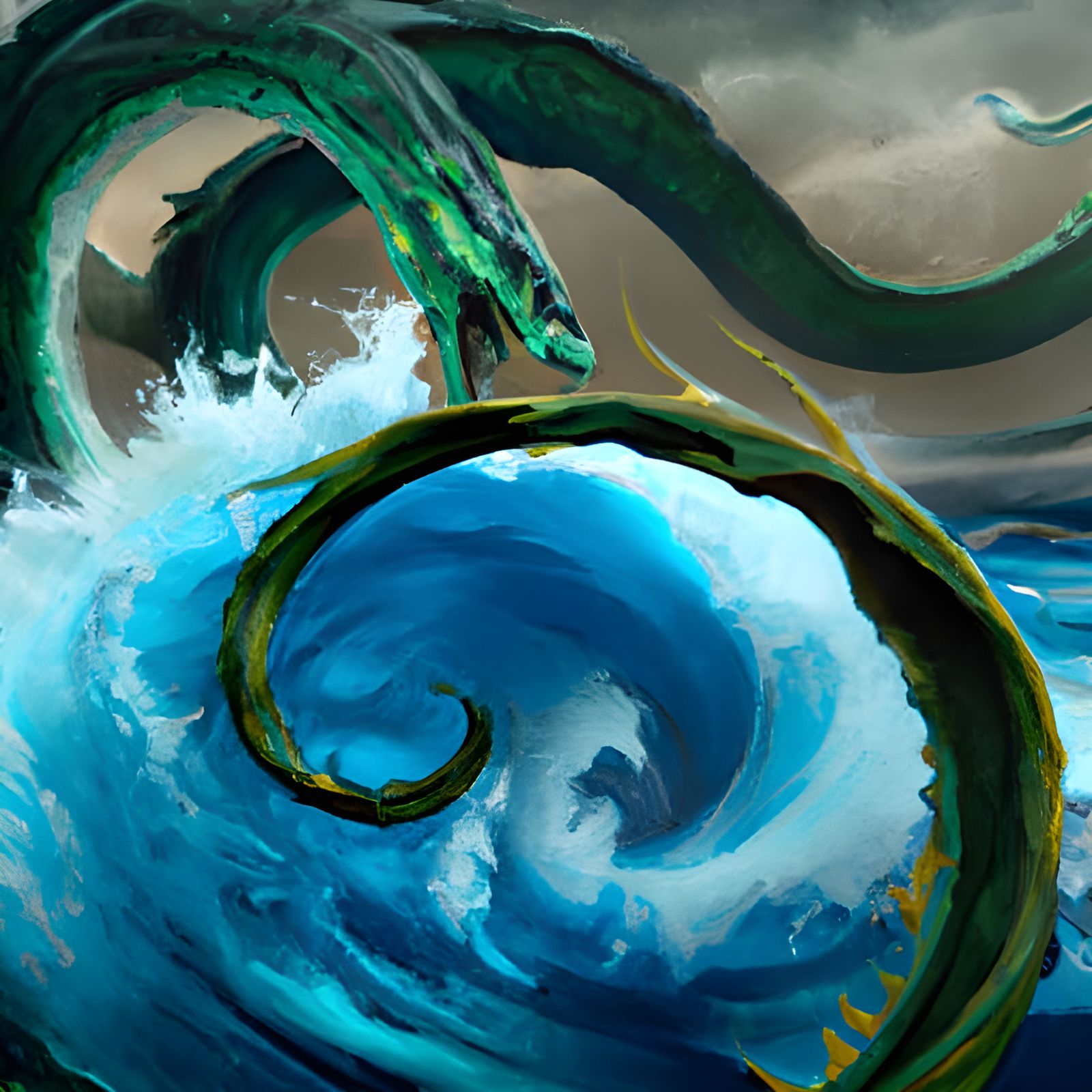 Ocean Serpent and Sea Dragon in a Whirlpool