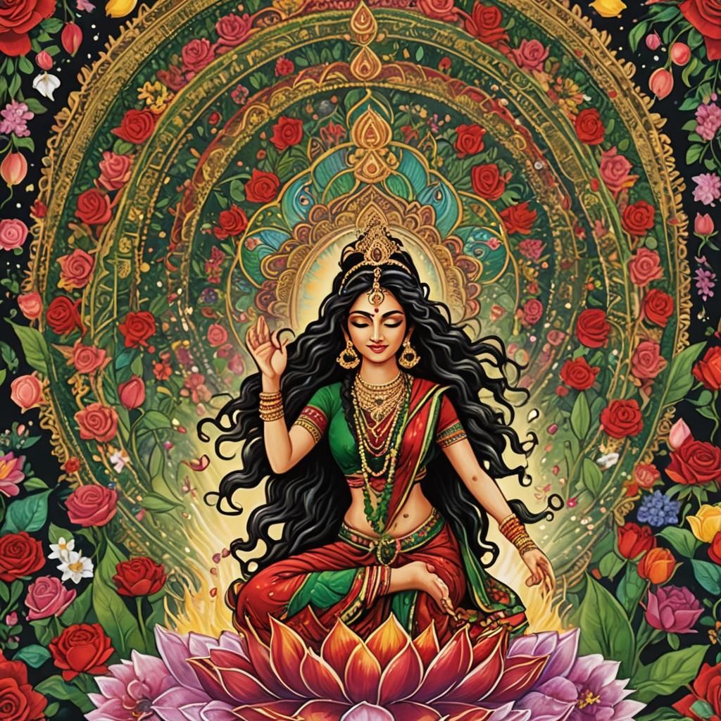 Cosmic Hindu Goddess in a Mystical Landscape