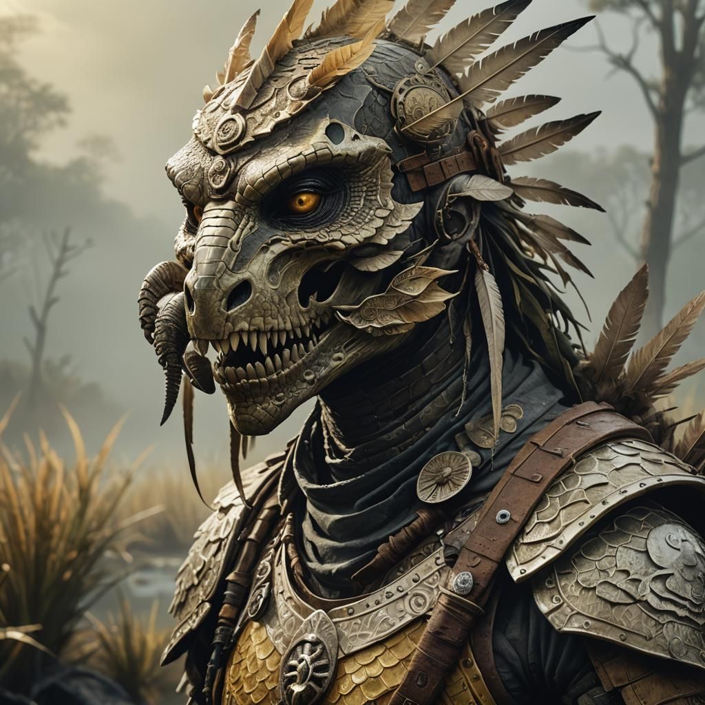 Lizardfolk Ranger Portrait in Misty Marshland