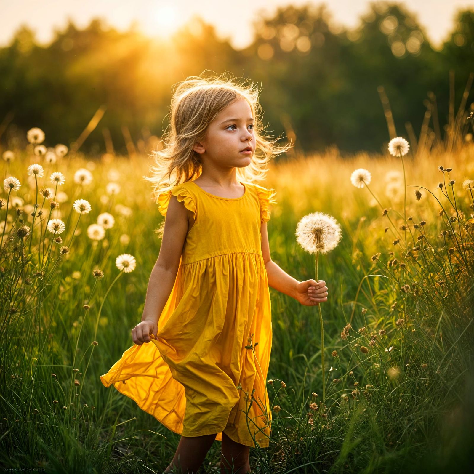 Child Blows Dandelion Seeds in Cinematic Film Still