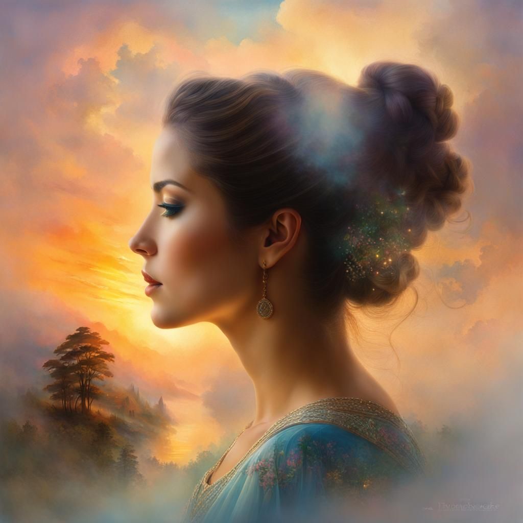 Ethereal Double Exposure Sunset Portrait