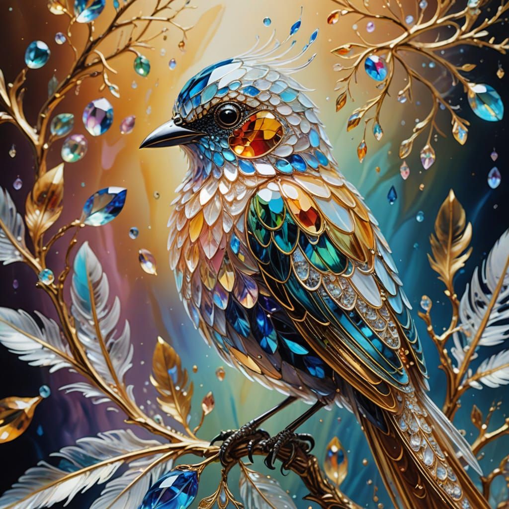 Surreal Crystal Bird with Opal Feathers