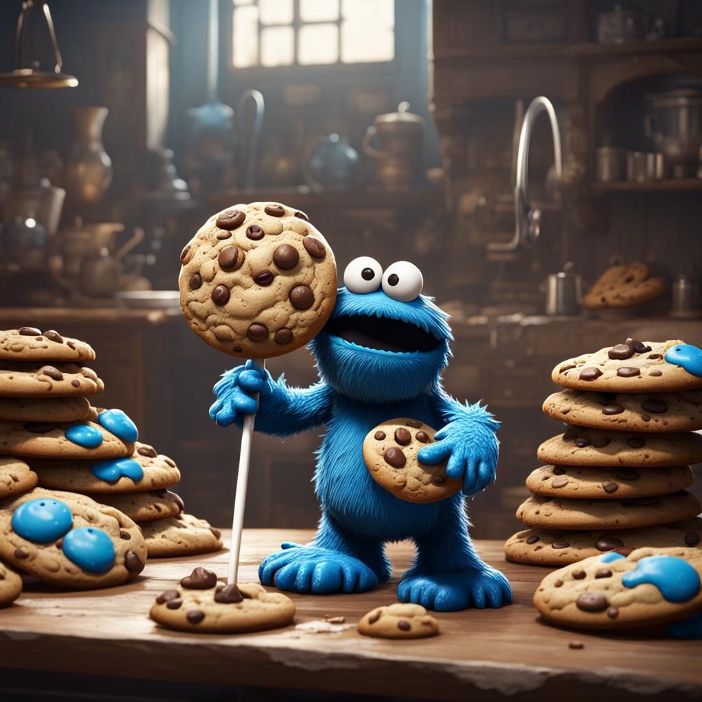 Detailed Cookie Monster Matte Painting in 8K