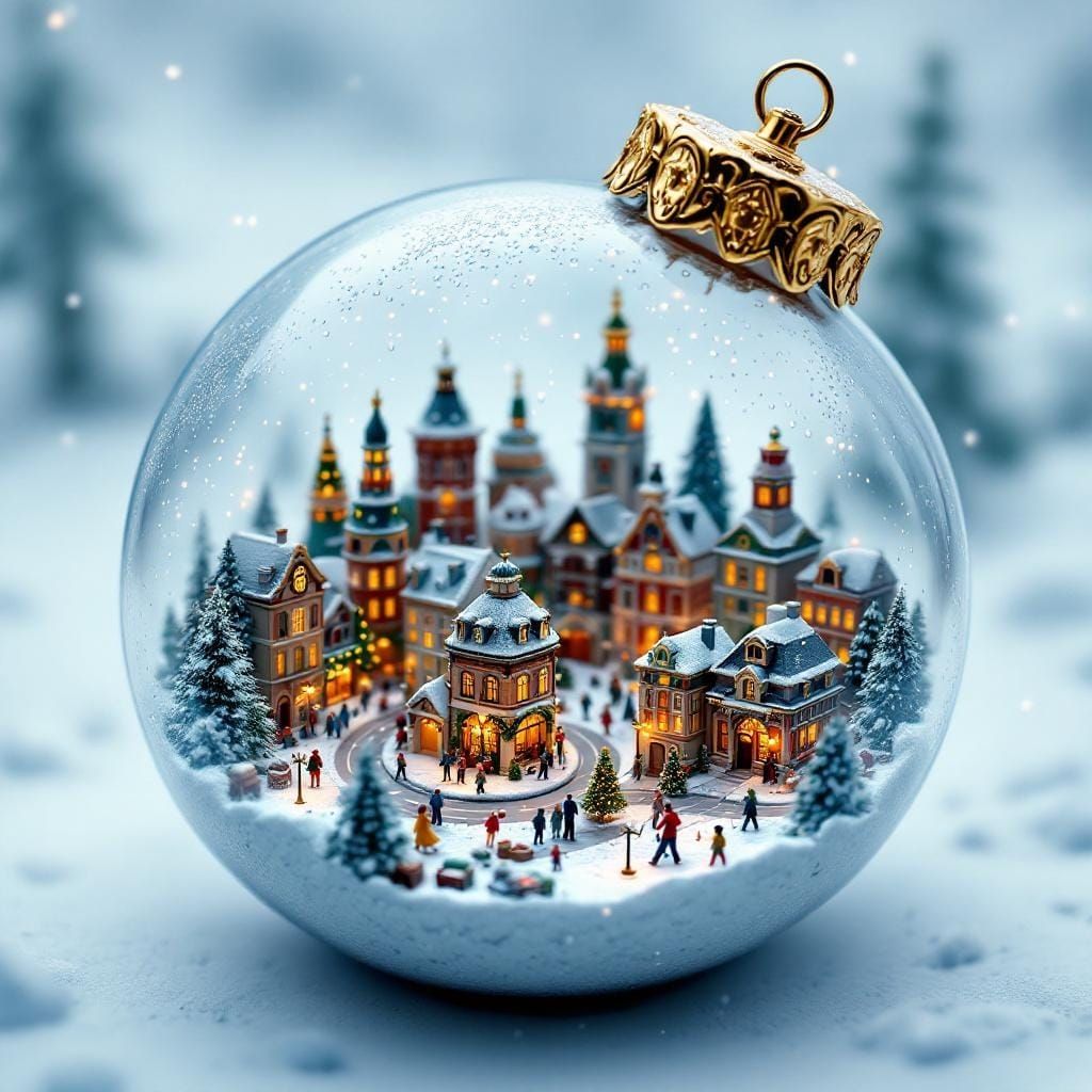 Miniature City Inside Christmas Ornament: Winter Wonderland