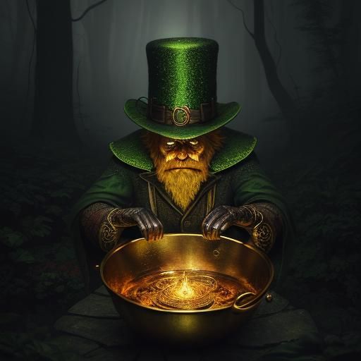 Leprechaun and Gold Cauldron in Pixar Style