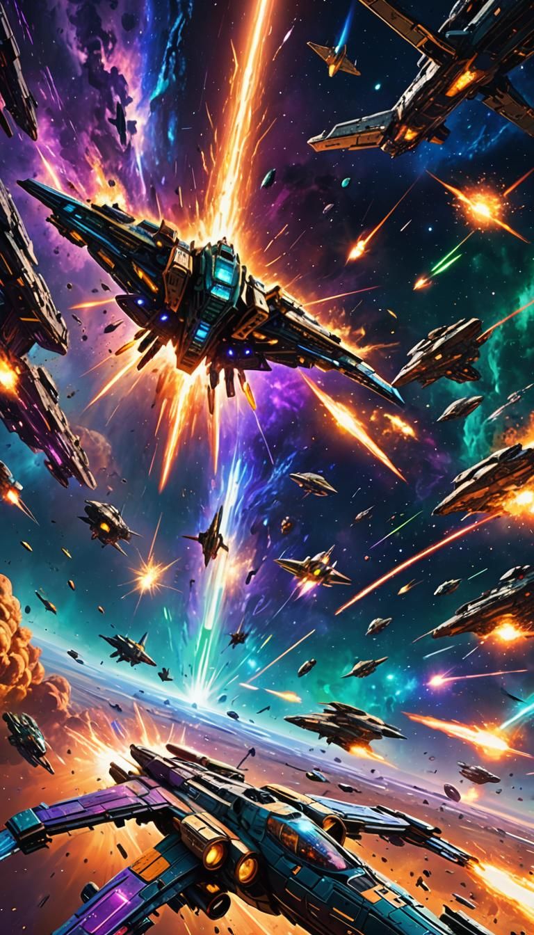 Epic Space Battle in Vibrant Sci-Fi Style