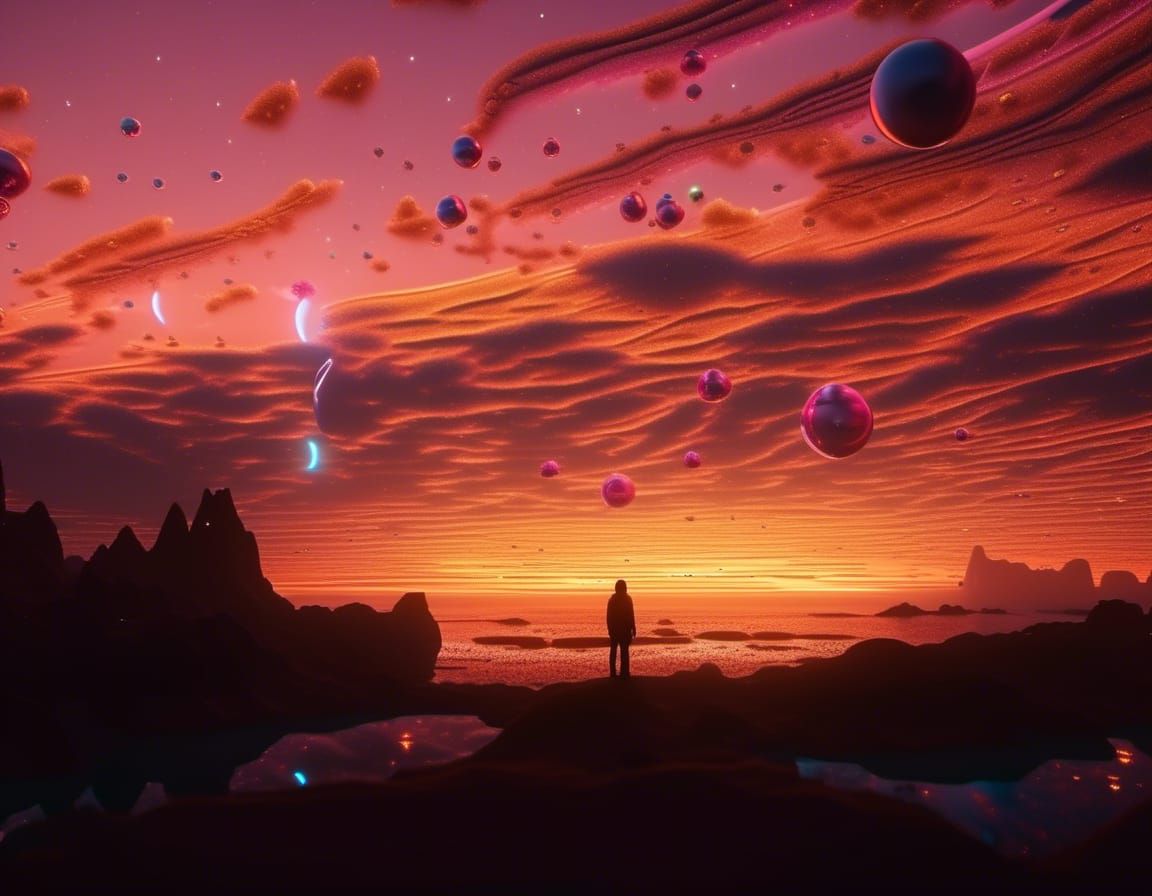 Bioluminescent Space Fantasy World in 3D