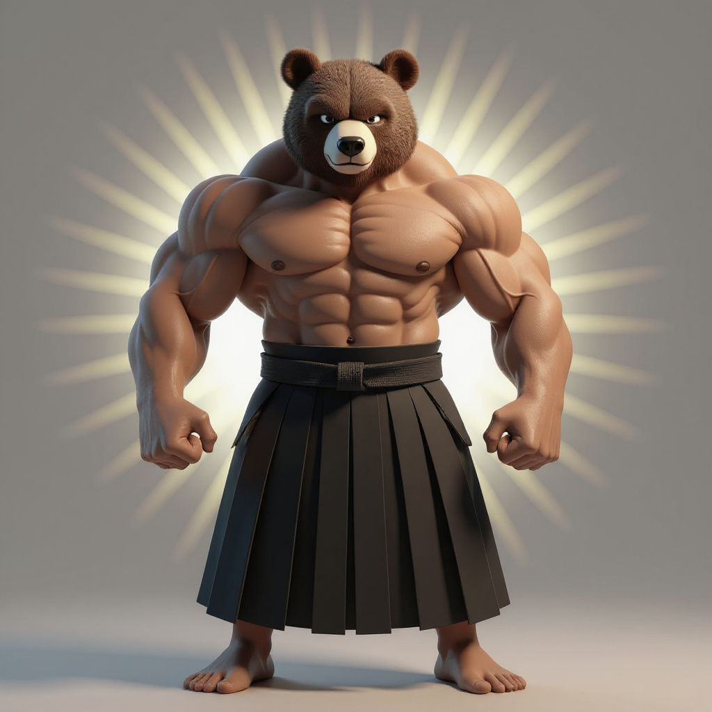 Muscular Aikido Bear in 3D Digital Art
