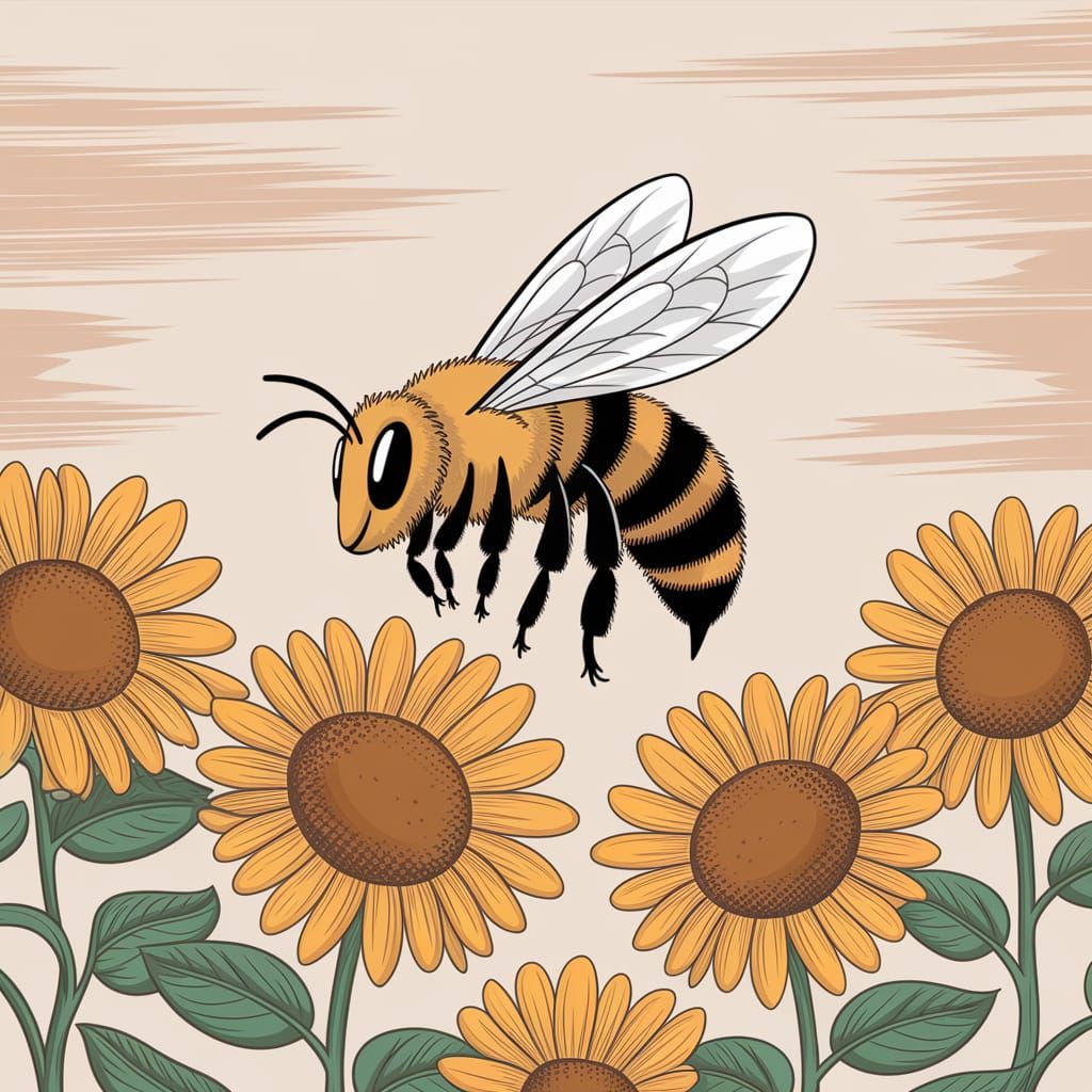 Whimsical Bee in a Sunflower Garden