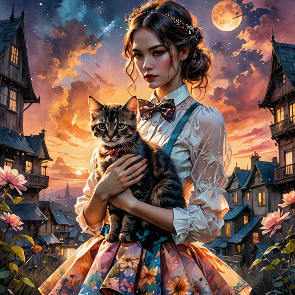 Beautiful Woman Holding Her Cat.