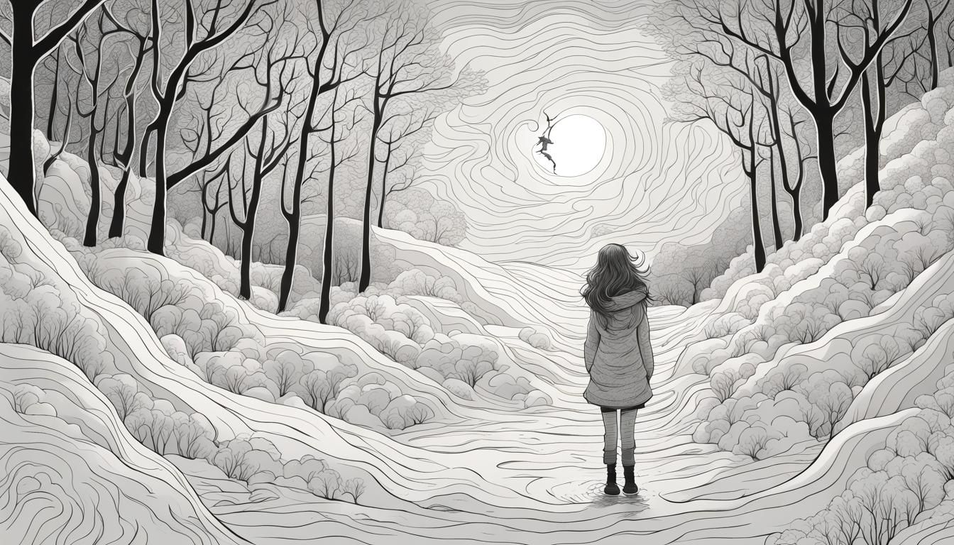 Chaotic Line Art: Girl in Winter Wonderland