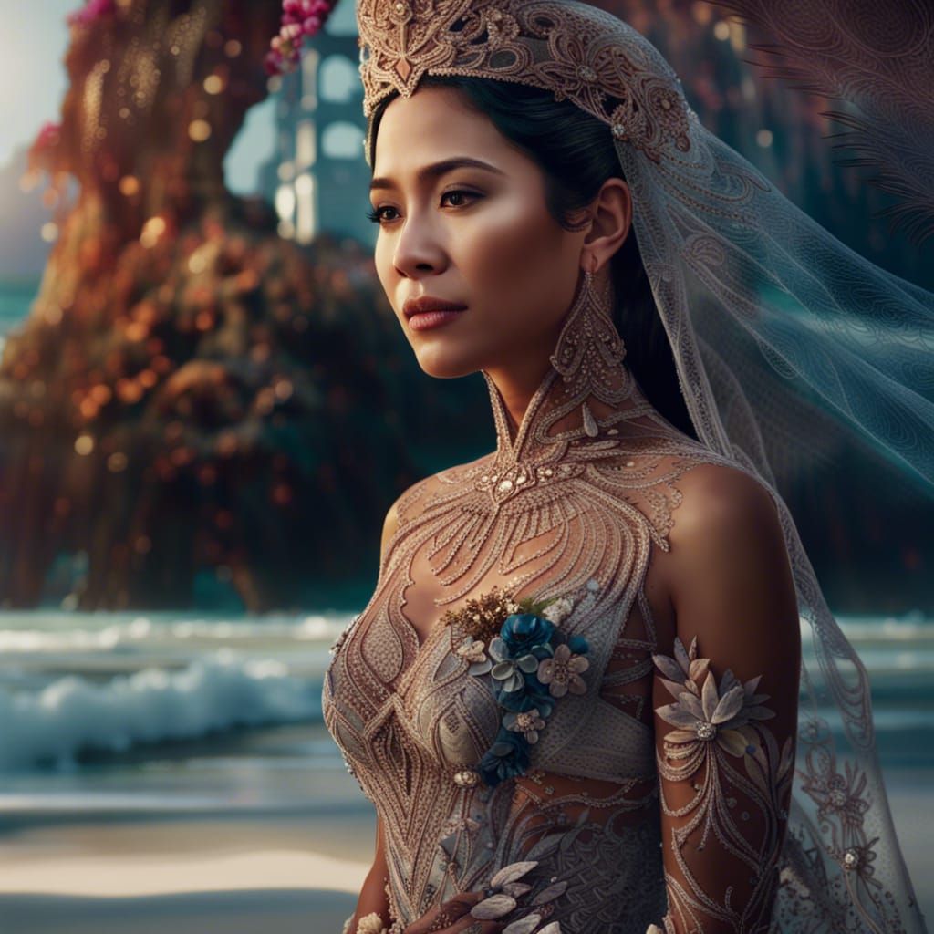 Filipina Bride in Intricate Wedding Dress, Cinematic View