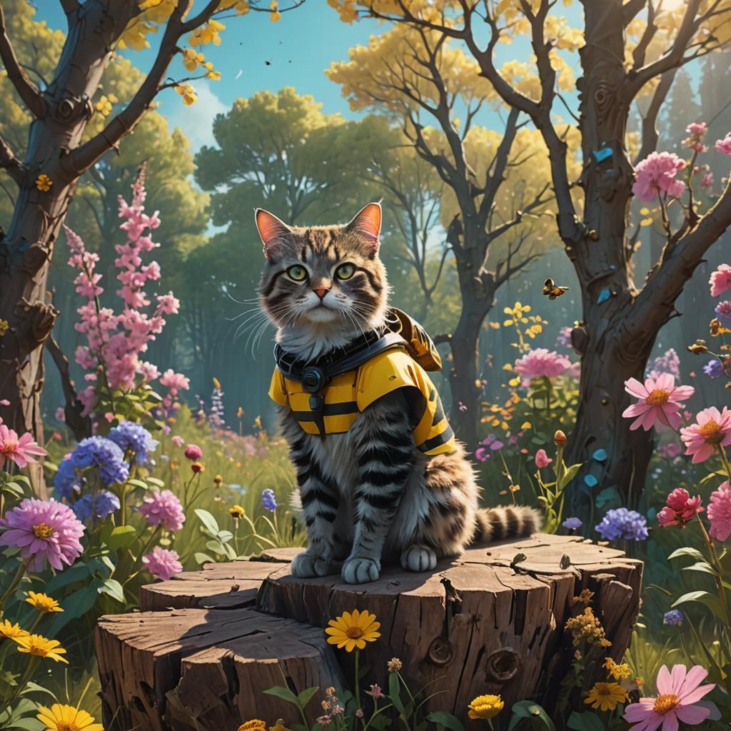 Cat in Bee Costume: A Fantasy Matte Painting