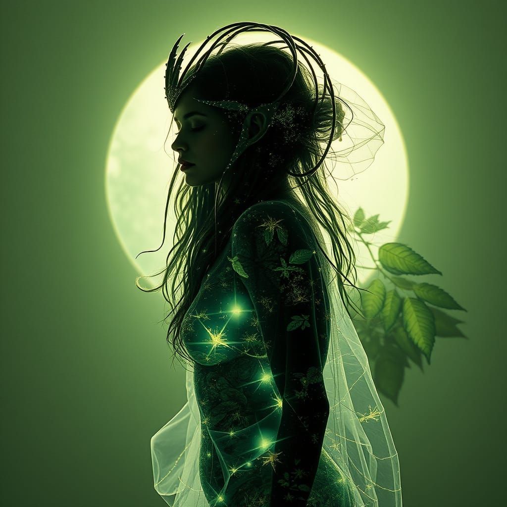 Surreal Alien Beauty Queen in Rainforest Vignette