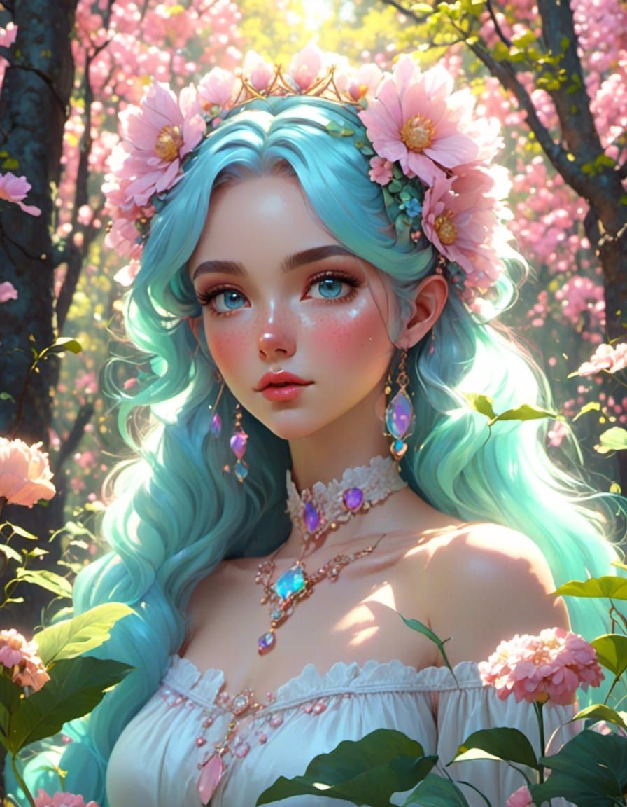 Pastel Garden Princess Portrait in Anime Realism