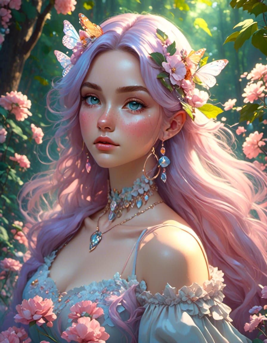 Pastel Princess Portrait in Anime-Realism Style