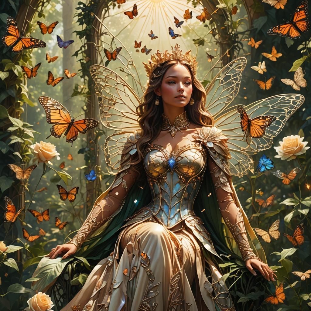 Monarch Butterfly Queen on Throne in Science Fantasy