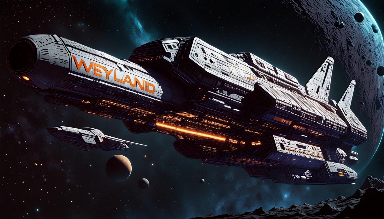 Weyland-Yutani Design concept spacecraft, against the backgr...