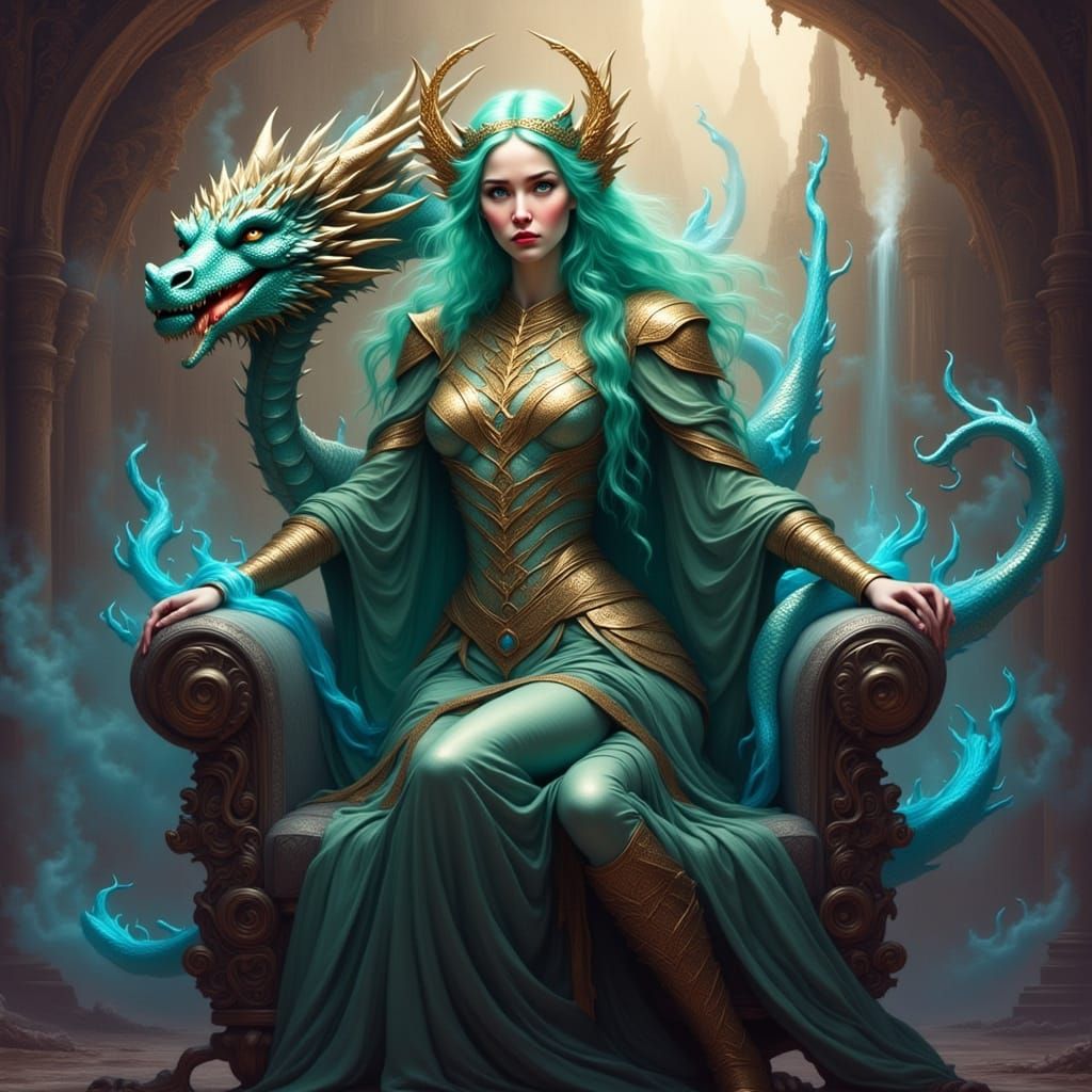 Ethereal Dragon Queen in Ancient Throne Room
