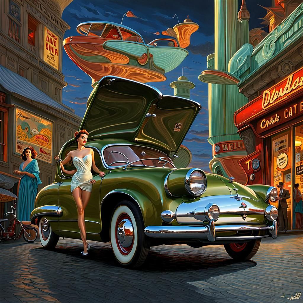 Retro-Futuristic Nash Metropolitan Car, Sensual Fantasy Art