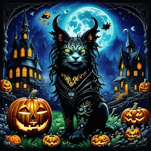 Gothic Pumpkin Creature in UV Blacklight Style