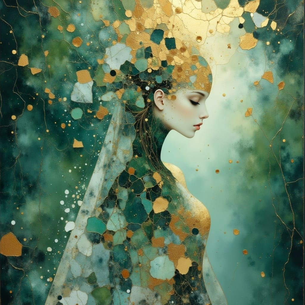 Ethereal Emerald Hourglass and Mirrors in Gold