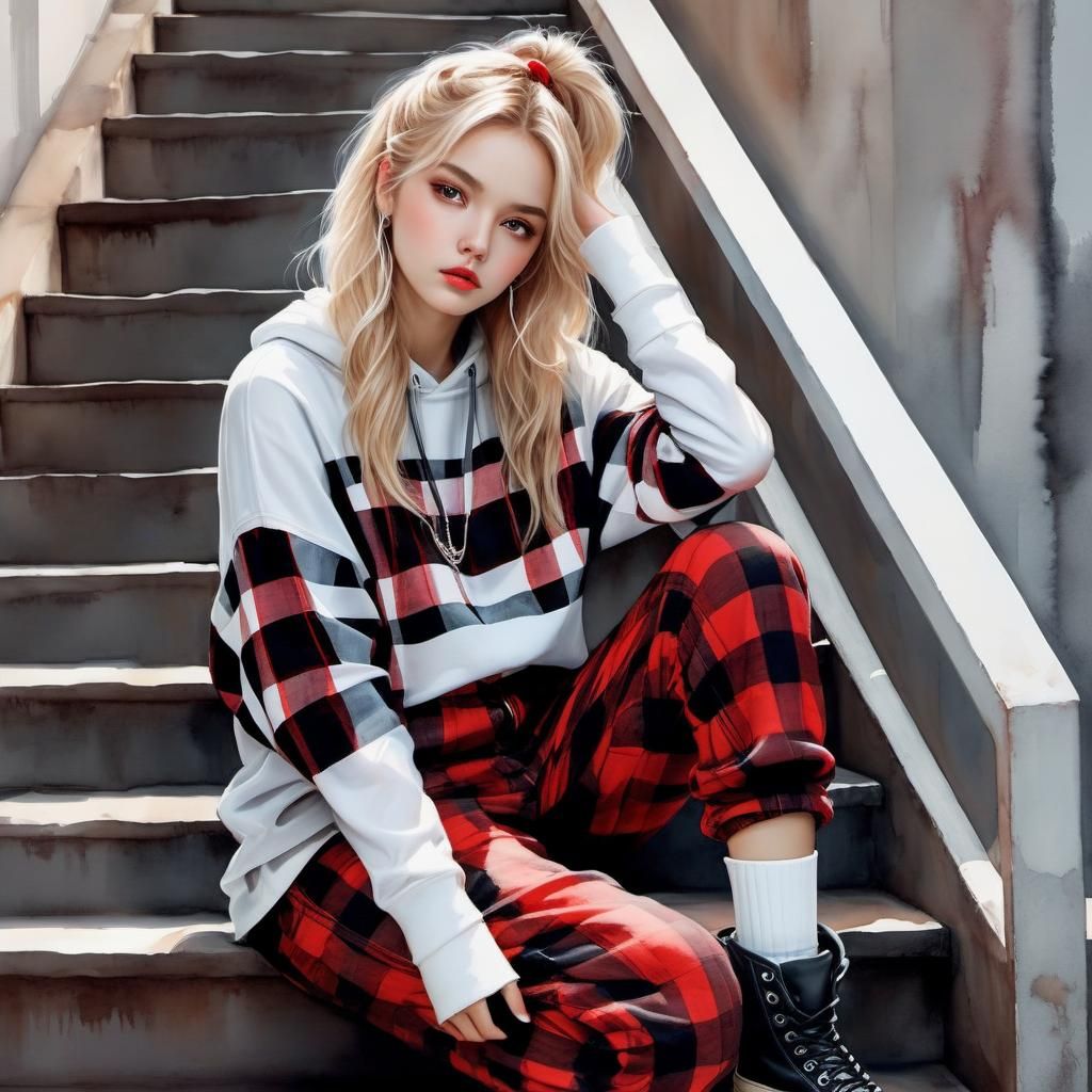 hip hop woman plaid pattern style