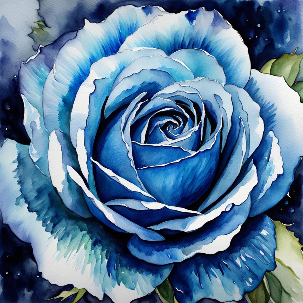 Close Up of a Blue Rose Watercolor