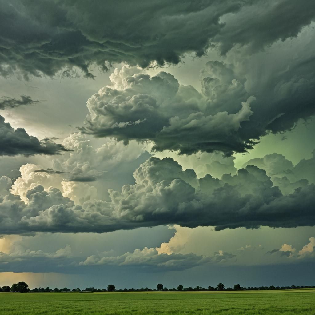 Green Storm Clouds over Open Field