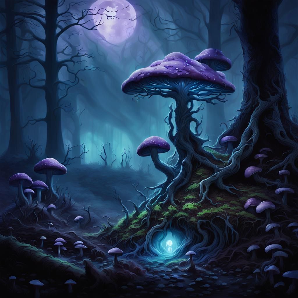 Eerie Gothic Forest Clearing in Moonlight