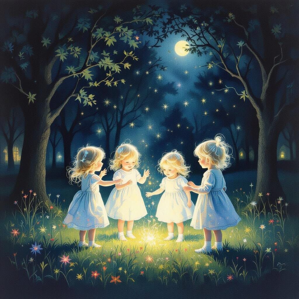 Ethereal Ghost Children Playing in a Dreamscape Park