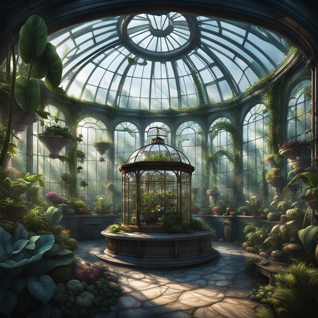 Mystical Greenhouse with Glass Dome Roof