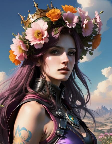 Futuristic Princess with Crown in Hyperrealistic Style
