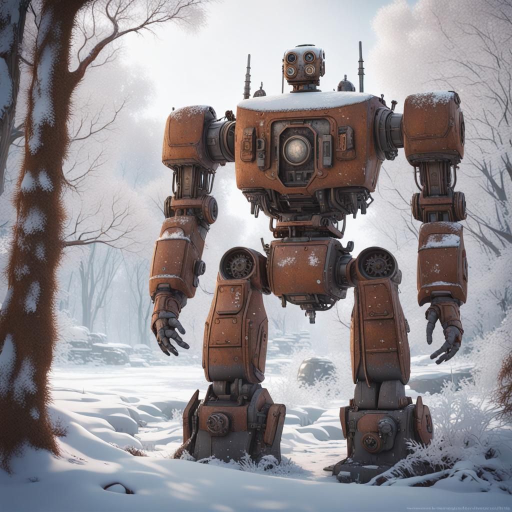 Post-Apocalyptic Robot in Winter: Neoclassical Painting